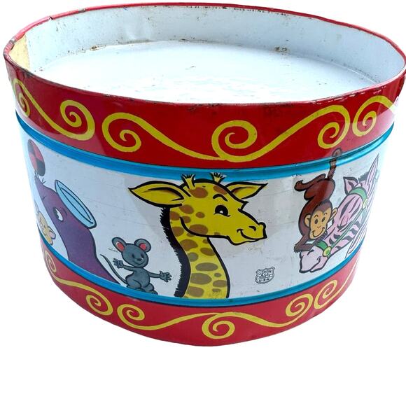 Vintage Tin Drum J. Chein Child's Toy Colorful Circus Graphics Collectible - Picture 4 of 8